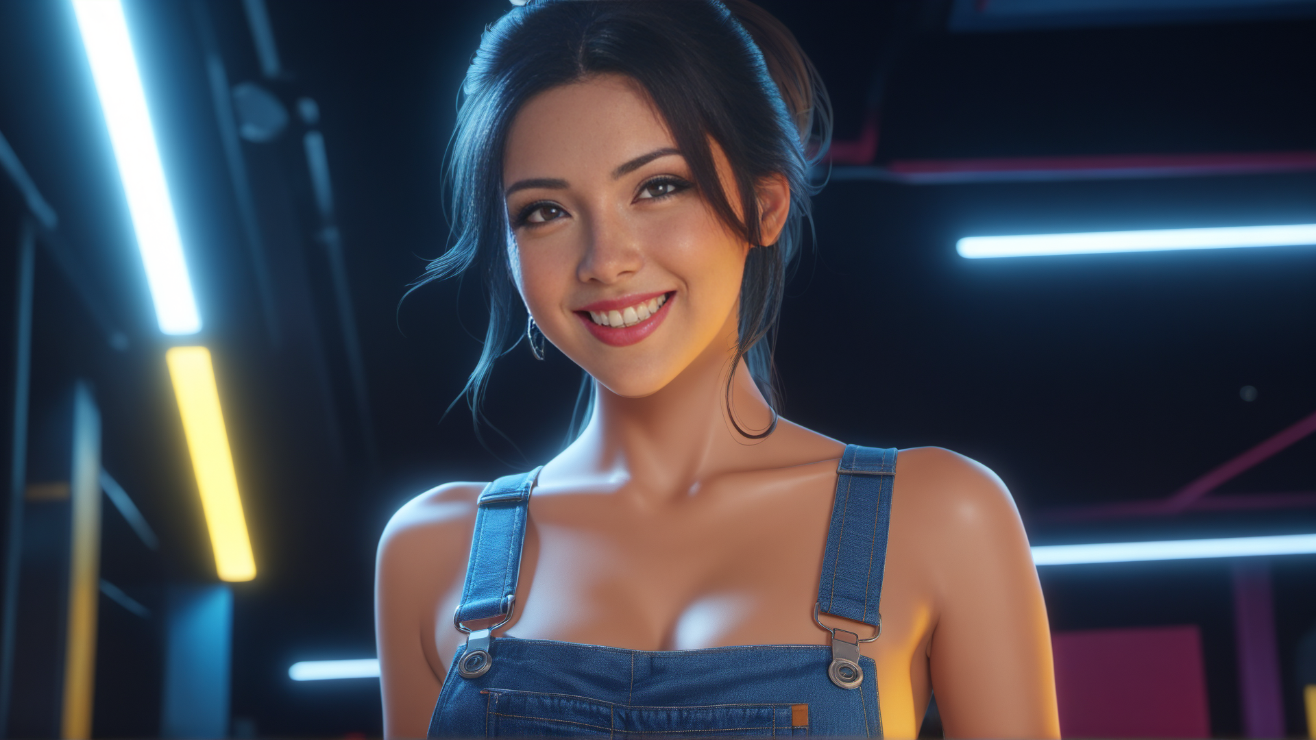 AI generated wallpaper featuring woman, overalls