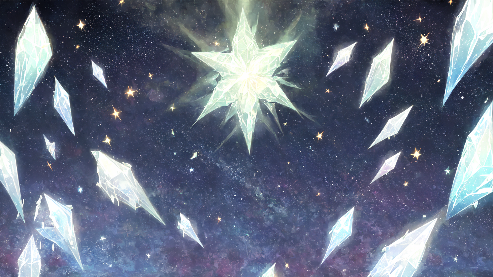 AI generated wallpaper featuring crystals, stars, galaxy