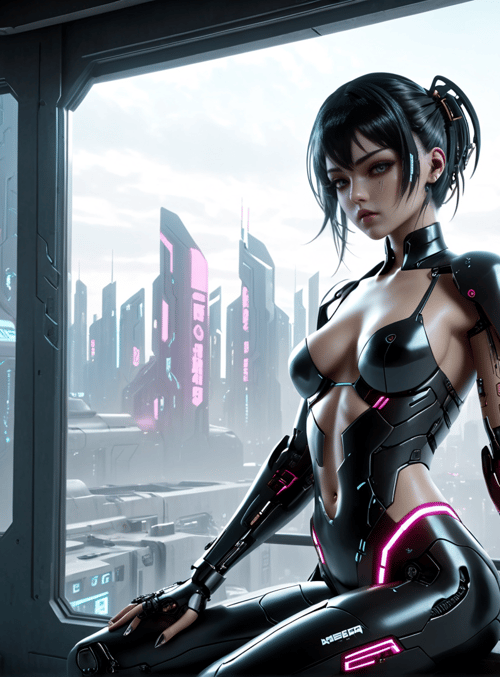 cyborg, woman, city