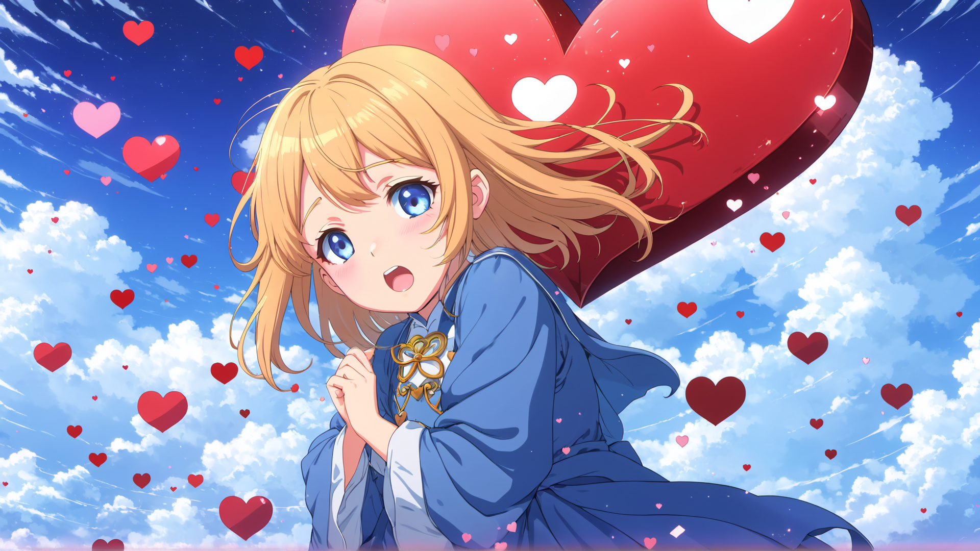 AI generated wallpaper featuring girl, hearts, sky