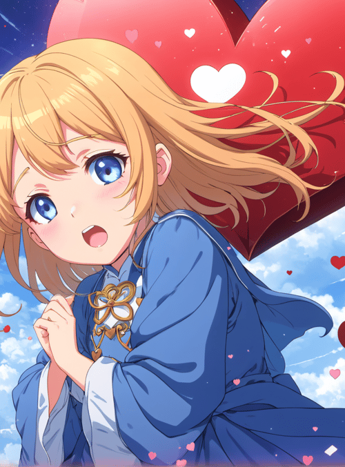 girl, hearts, sky