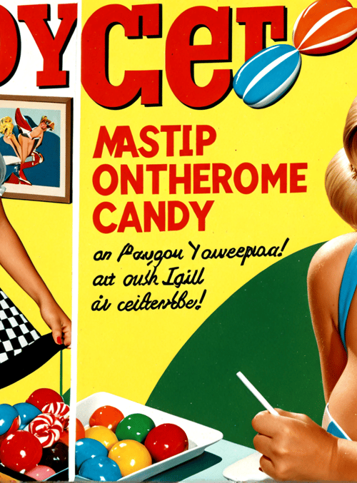 woman, candy, dress, poster, balloon, earring, lollipop, illustration, text, sweater