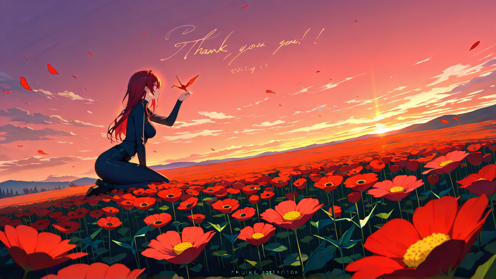 AI generated wallpaper featuring girl, flowers, butterfly