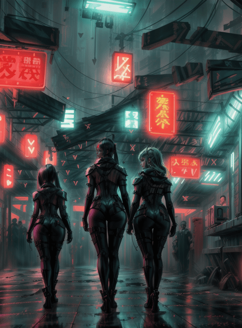 cyborgs, neon, street