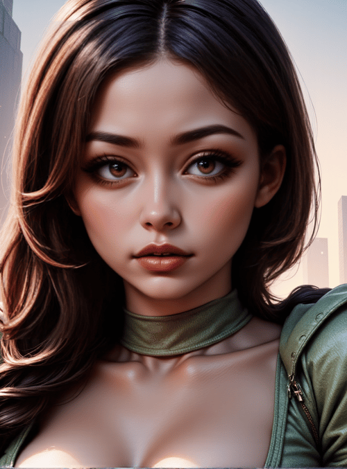 woman, city, skyscrapers