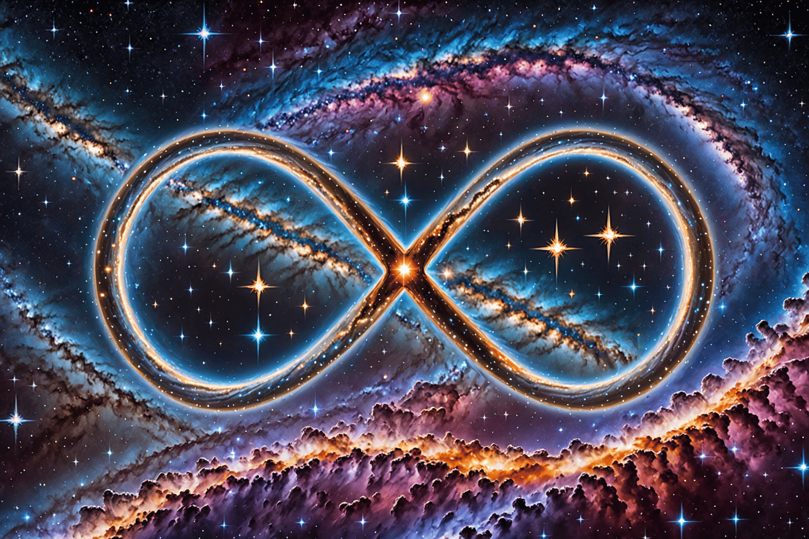 AI generated wallpaper featuring infinity symbol, galaxy, stars