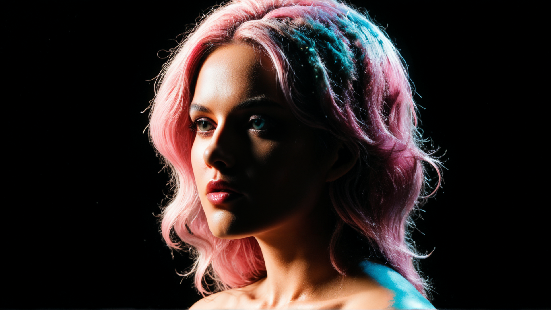 AI generated wallpaper featuring woman, hair, portrait, shoulder