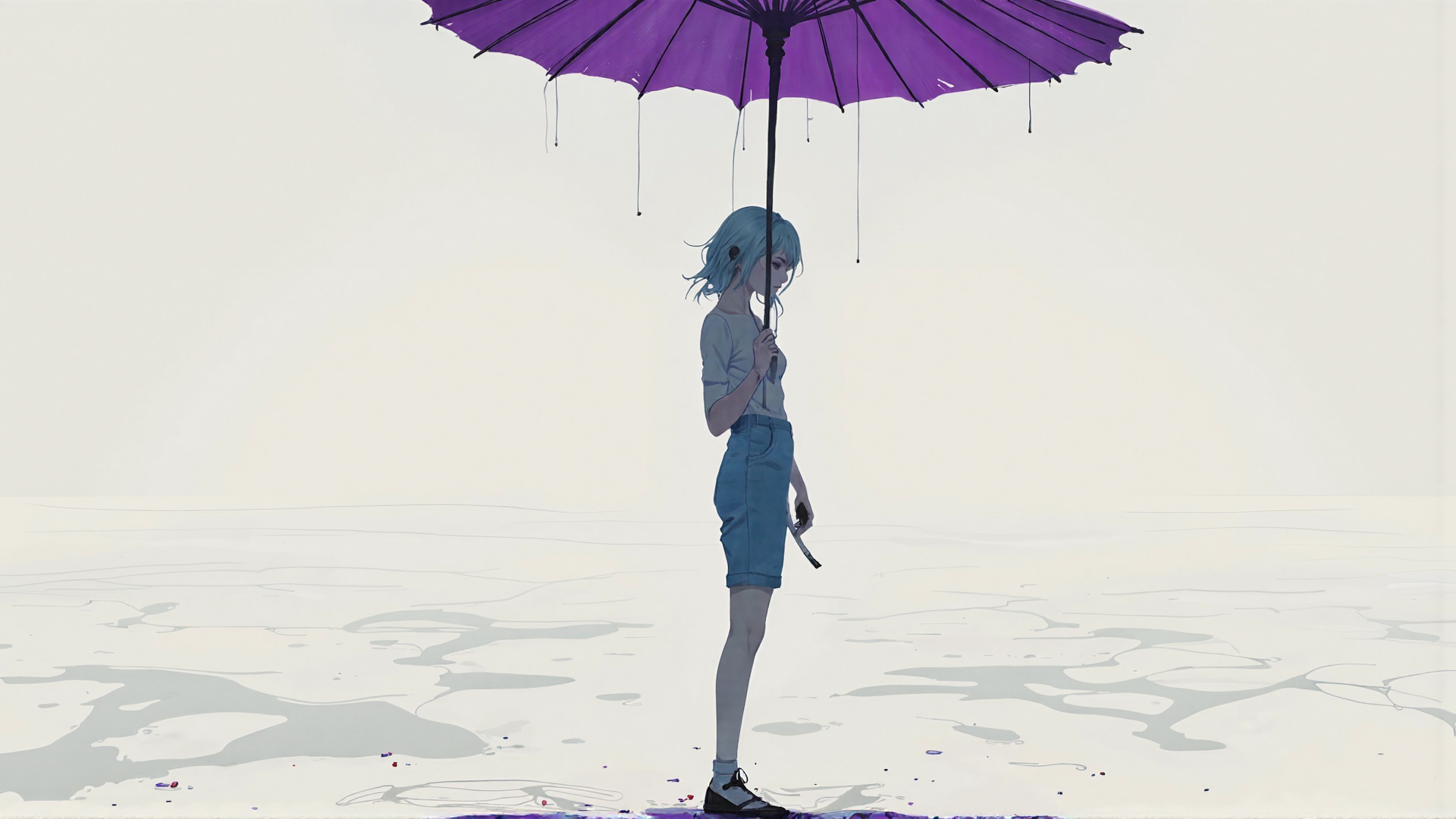 AI generated wallpaper featuring girl, umbrella, water, shoes