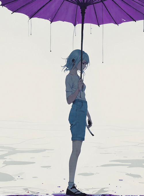 girl, umbrella, water, shoes