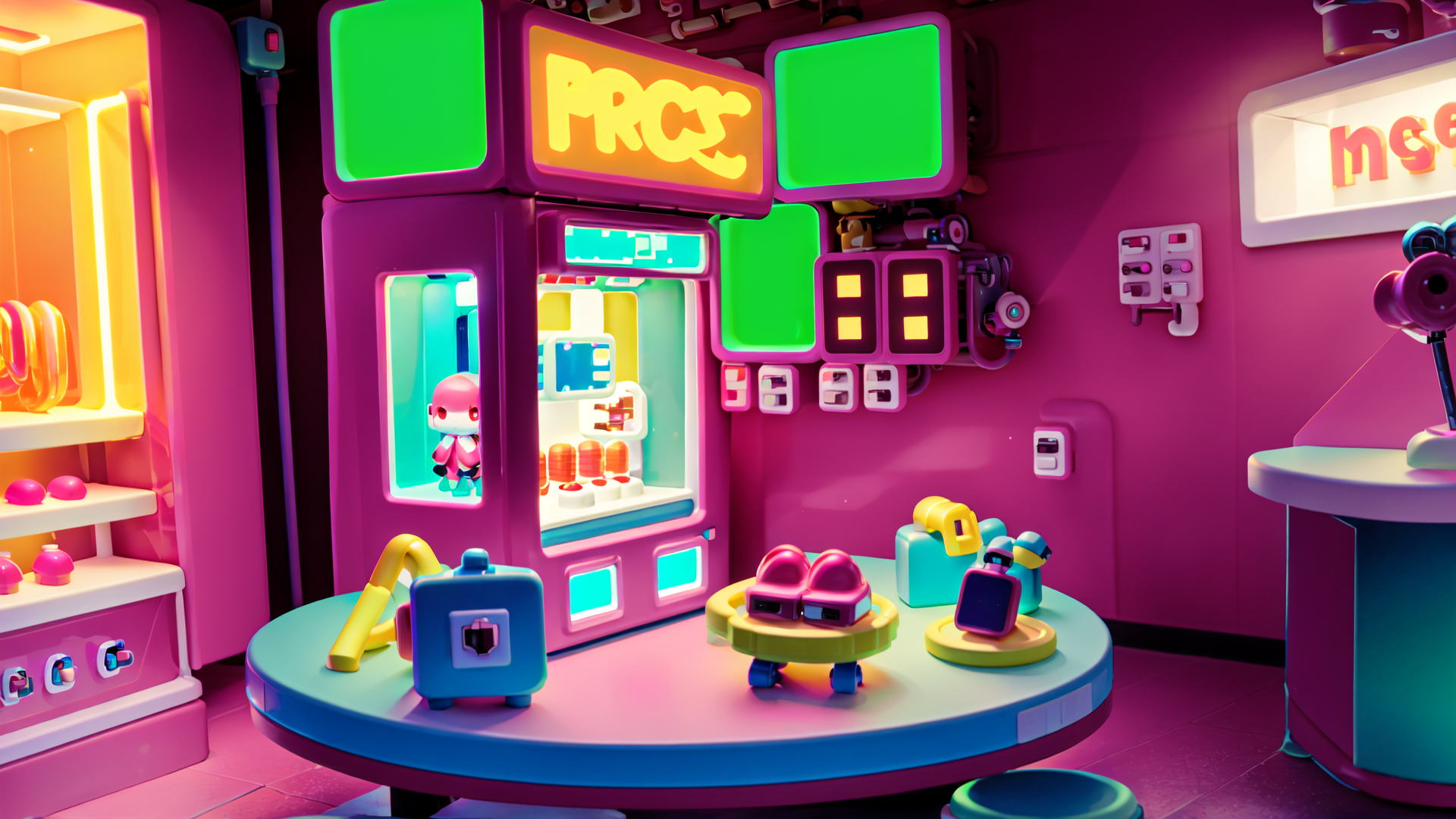 AI generated wallpaper featuring arcade, game machine, toys