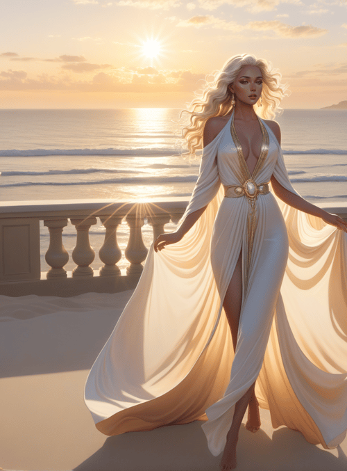 woman, dress, ocean