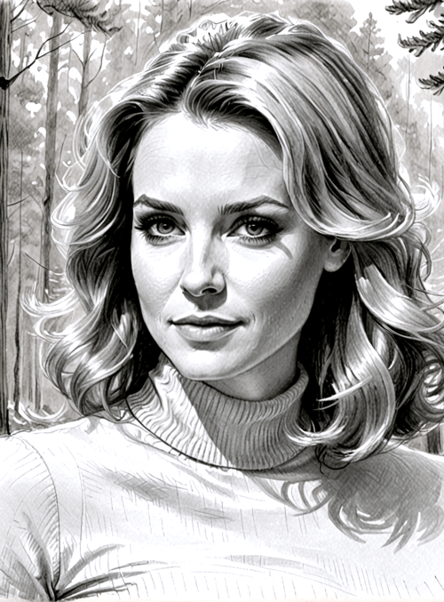 woman, forest, trees, turtleneck
