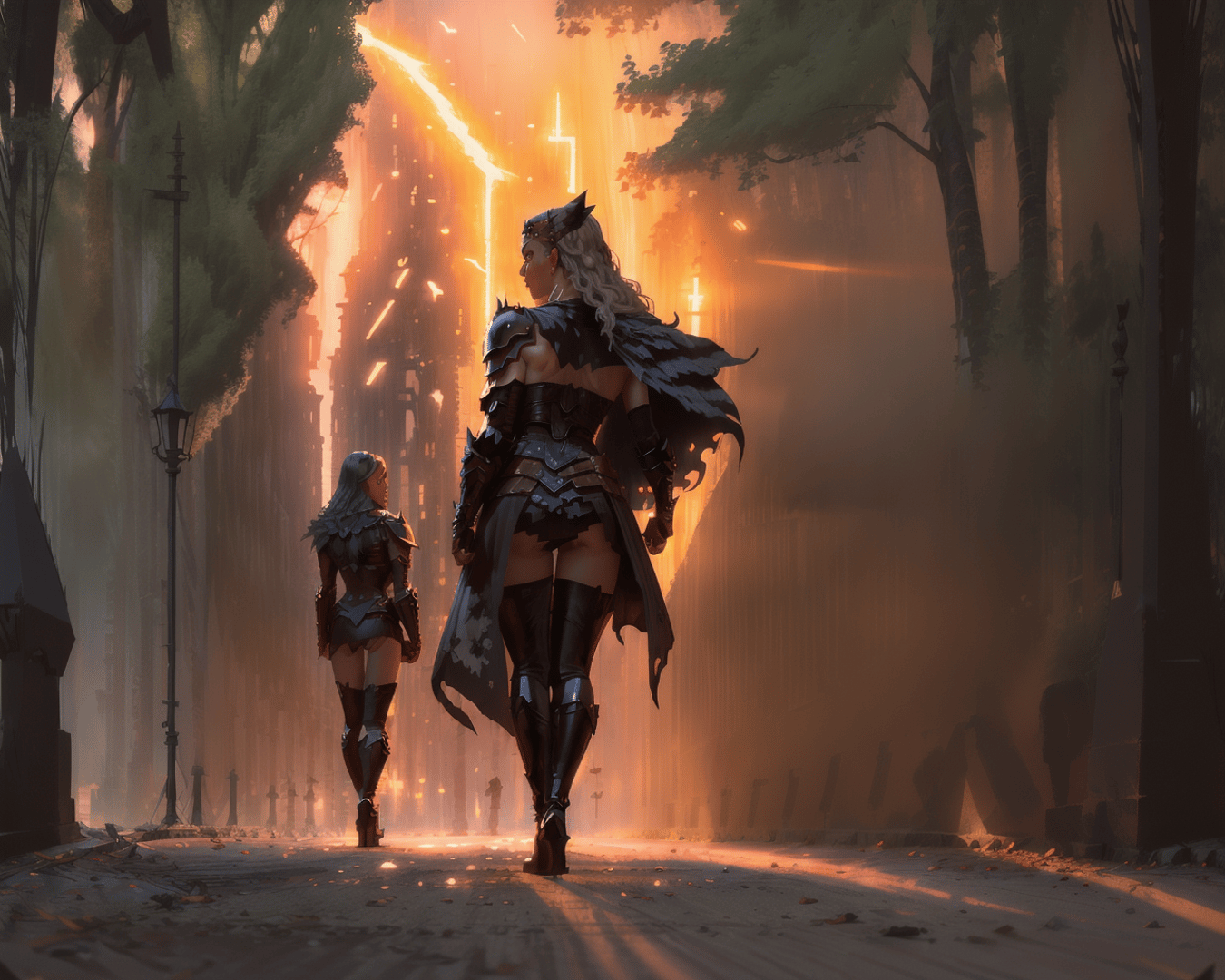 AI generated wallpaper featuring warriors, armor, forest