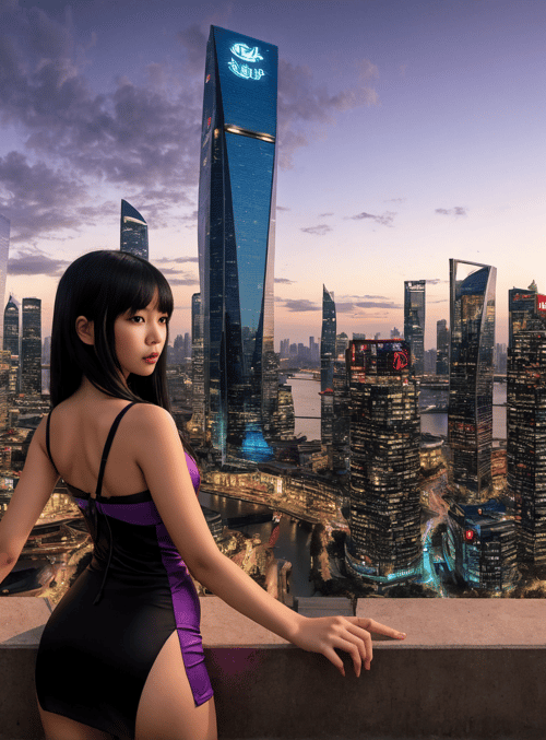 woman, cityscape, skyscrapers