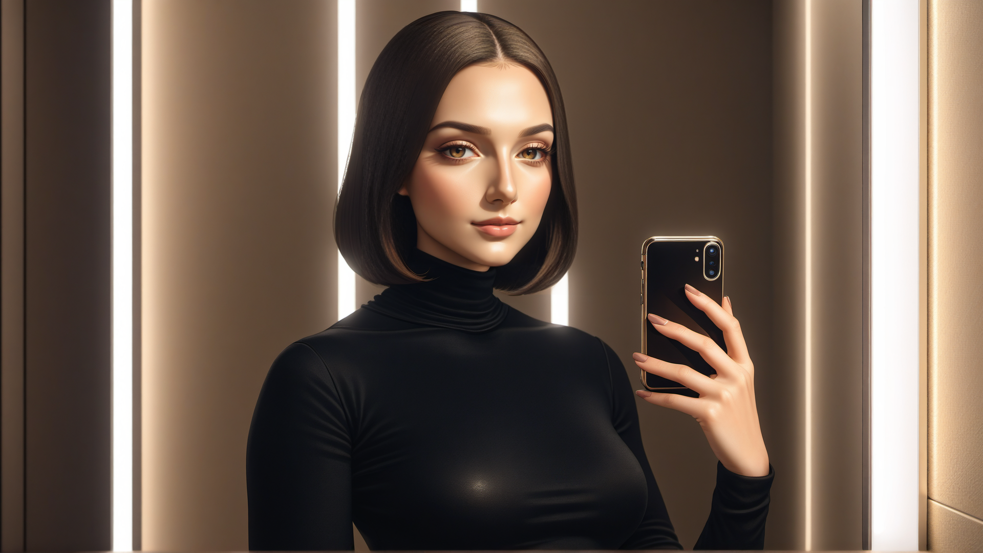 AI generated wallpaper featuring woman, phone, mirror