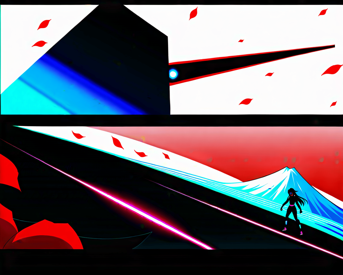 AI generated wallpaper featuring silhouette, mountain, leaf