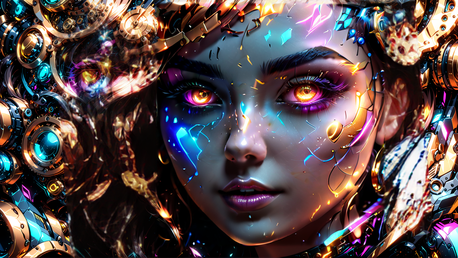 AI generated wallpaper featuring cyborg, woman, robot