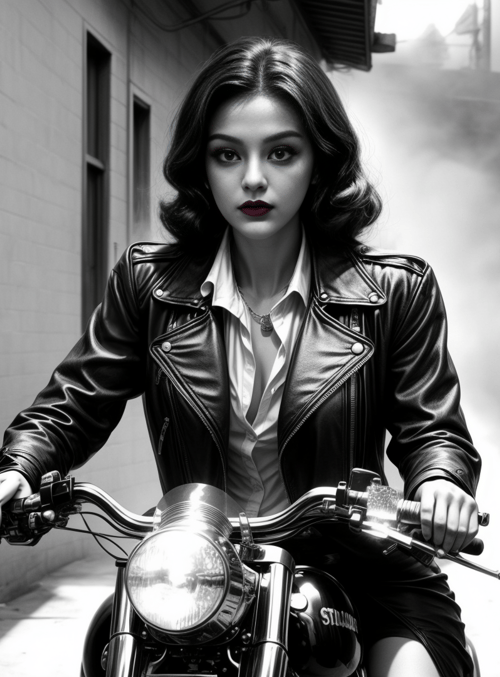 woman, motorcycle, alley