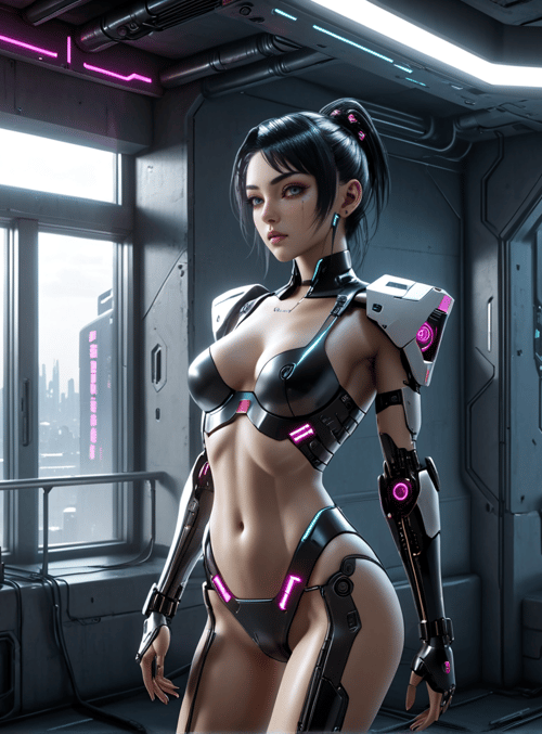cyborg, woman, city