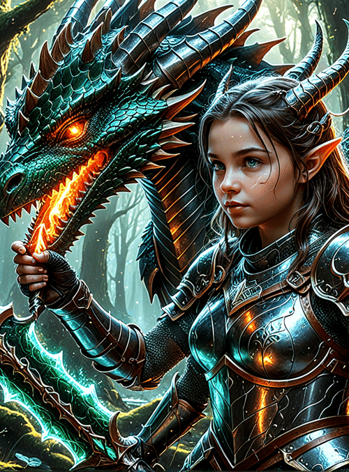 elf, dragon, knight, sword, forest, armor, mystic, fairy, fire, goblin