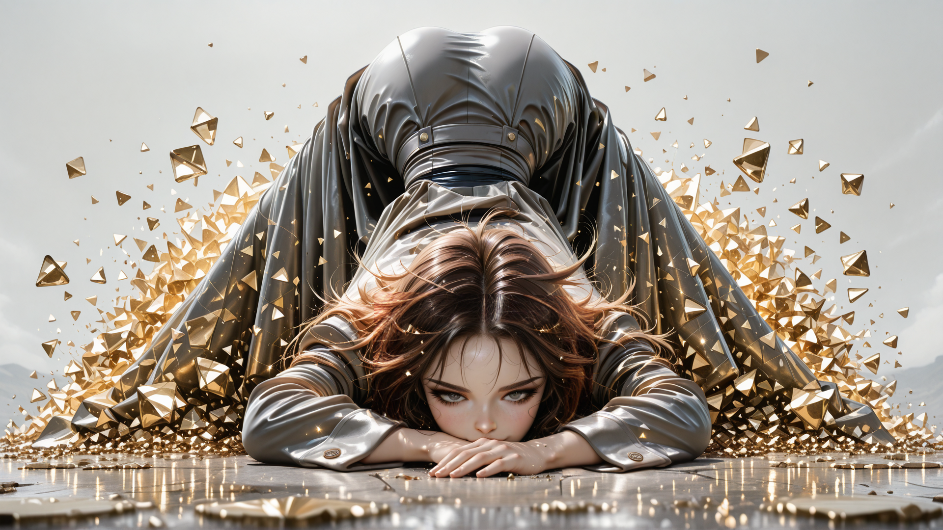 AI generated wallpaper featuring woman, crystal, robot
