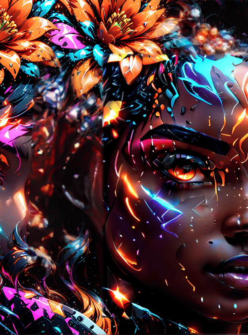 woman, flowers, cybernetics
