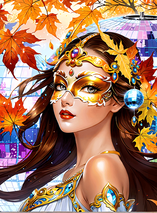 woman, disco ball, leaves, trees, jewelry