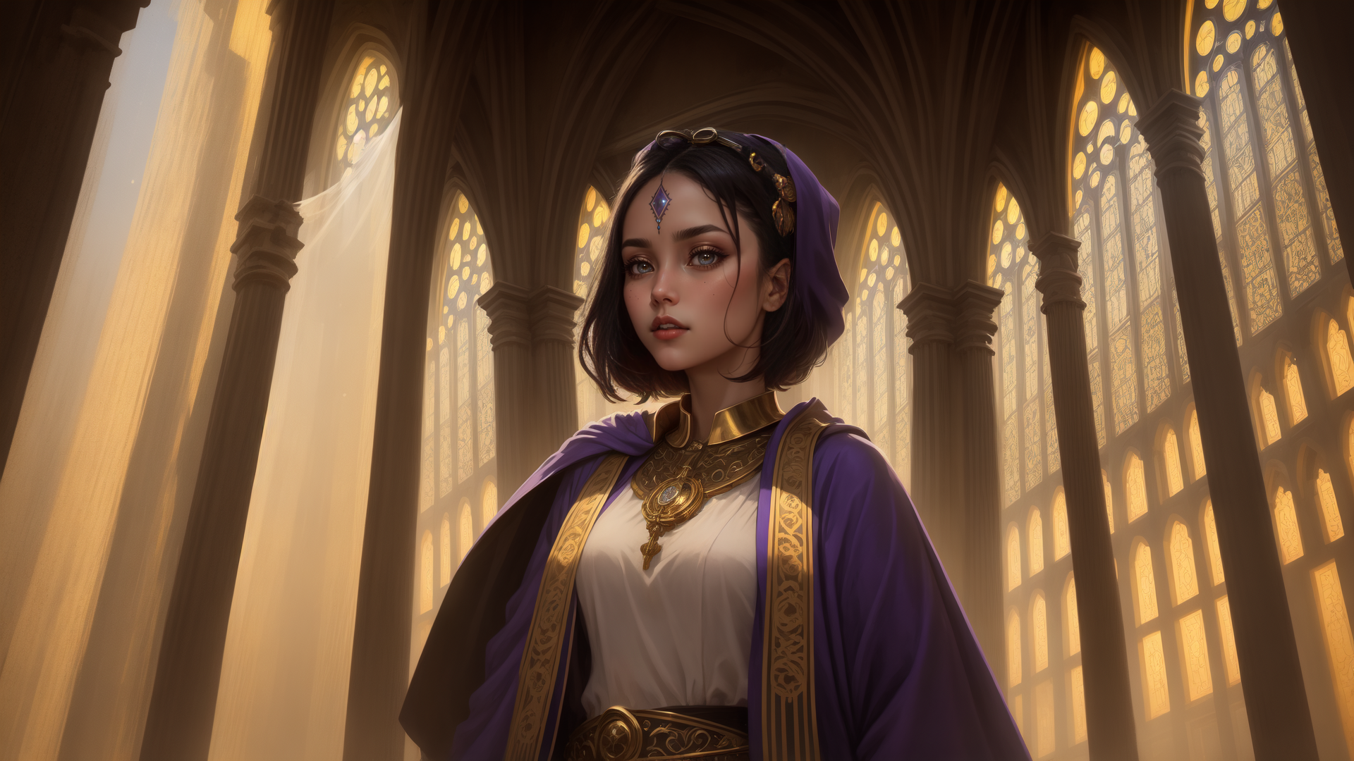 AI generated wallpaper featuring woman, priestess, gown