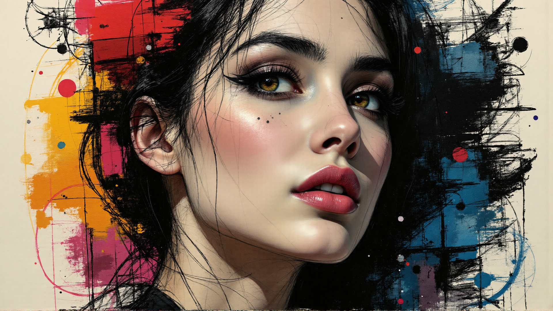 AI generated wallpaper featuring face, woman, hair