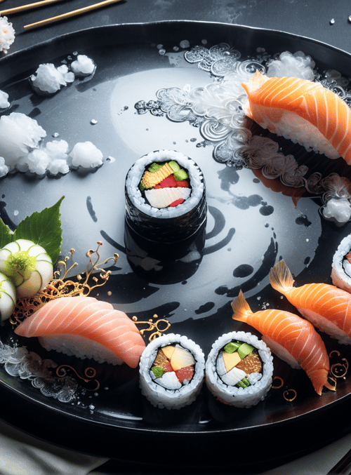 sushi, sashimi, ice