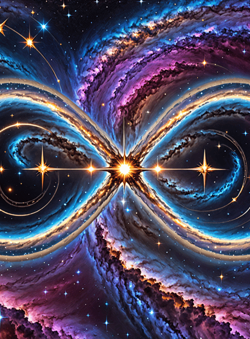 infinity symbol, galaxy, spaceship
