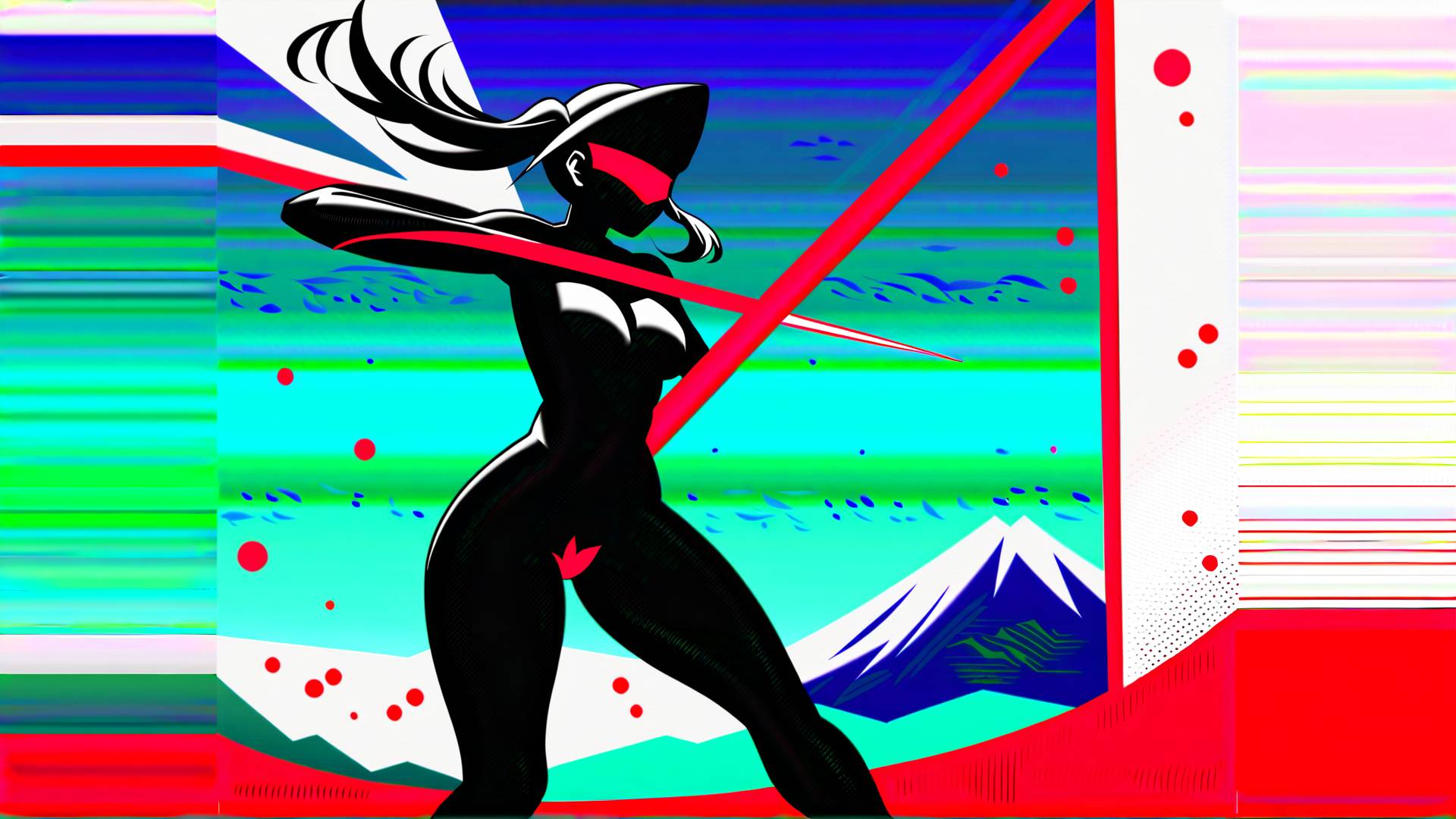 AI generated wallpaper featuring silhouette, woman, sword