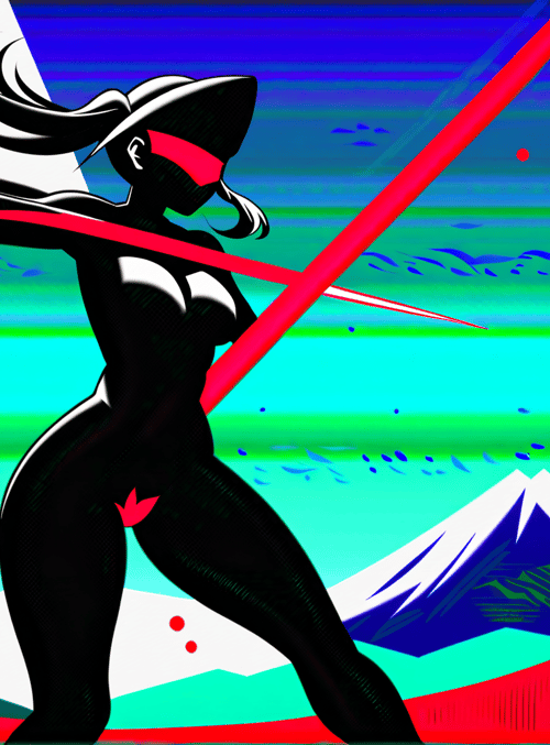 silhouette, woman, sword