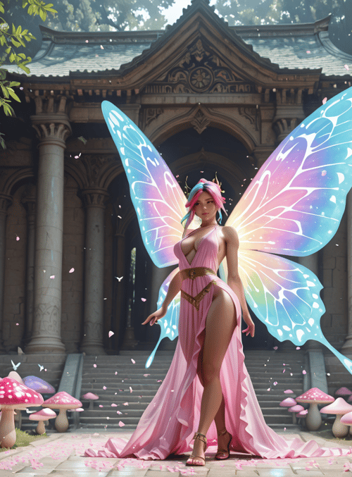 fairy, butterfly, mushroom, column, goddess