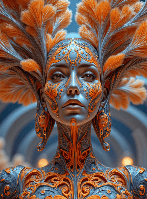 woman, feathers, ornament, body art, fashion