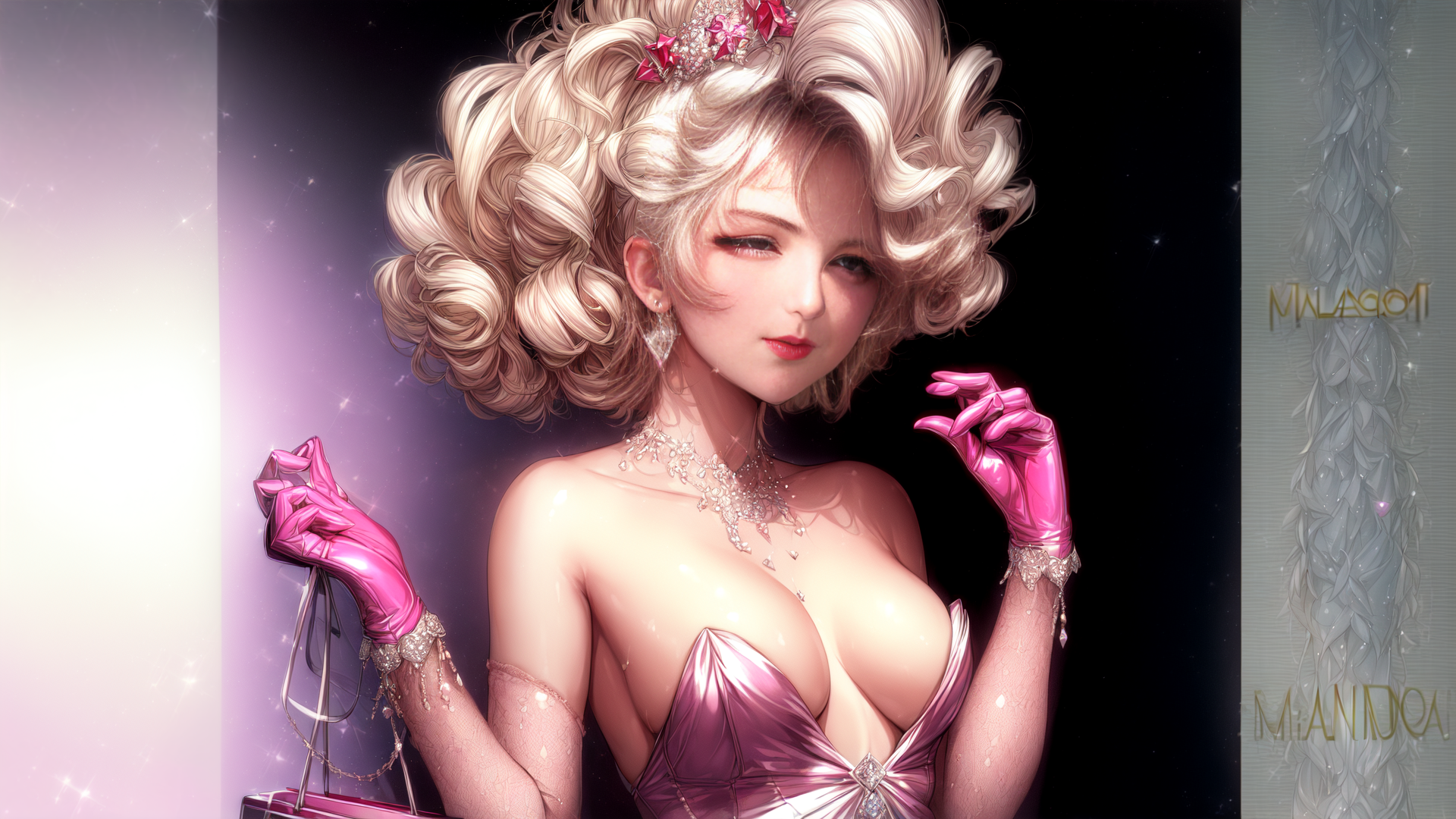 AI generated wallpaper featuring woman, gloves, dress