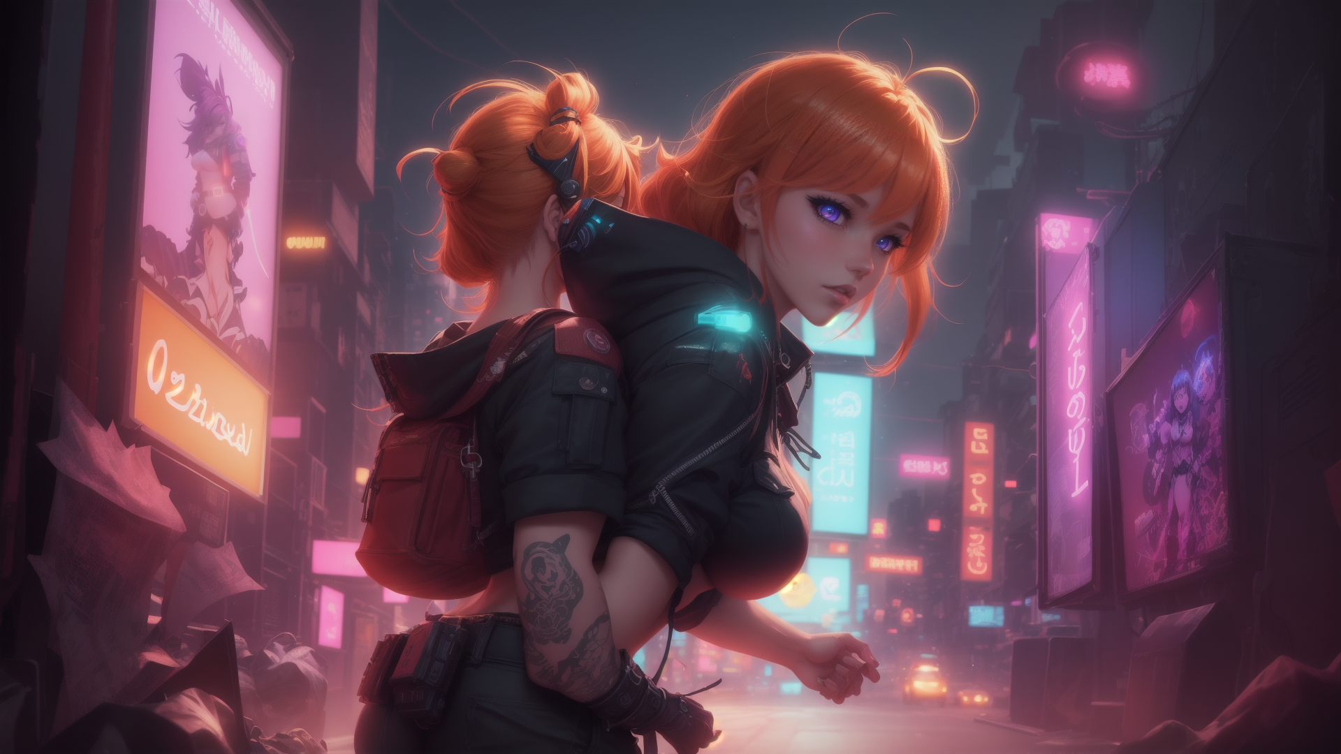 AI generated wallpaper featuring girls, cyberpunk, city