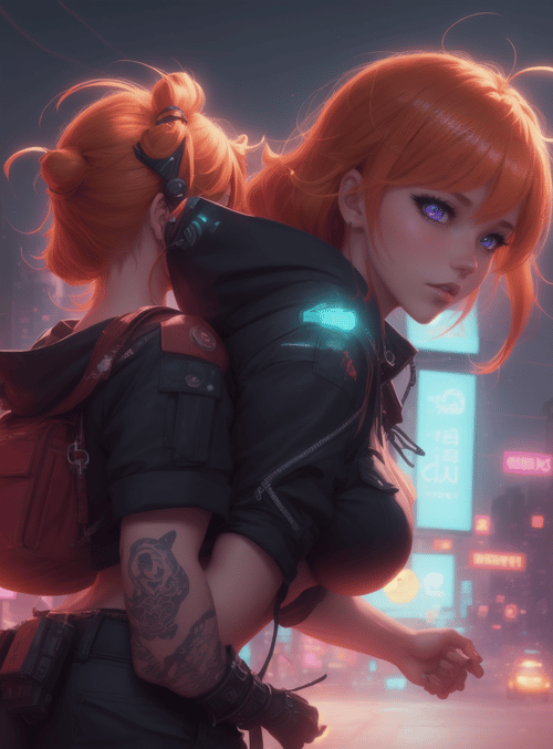 girls, cyberpunk, city