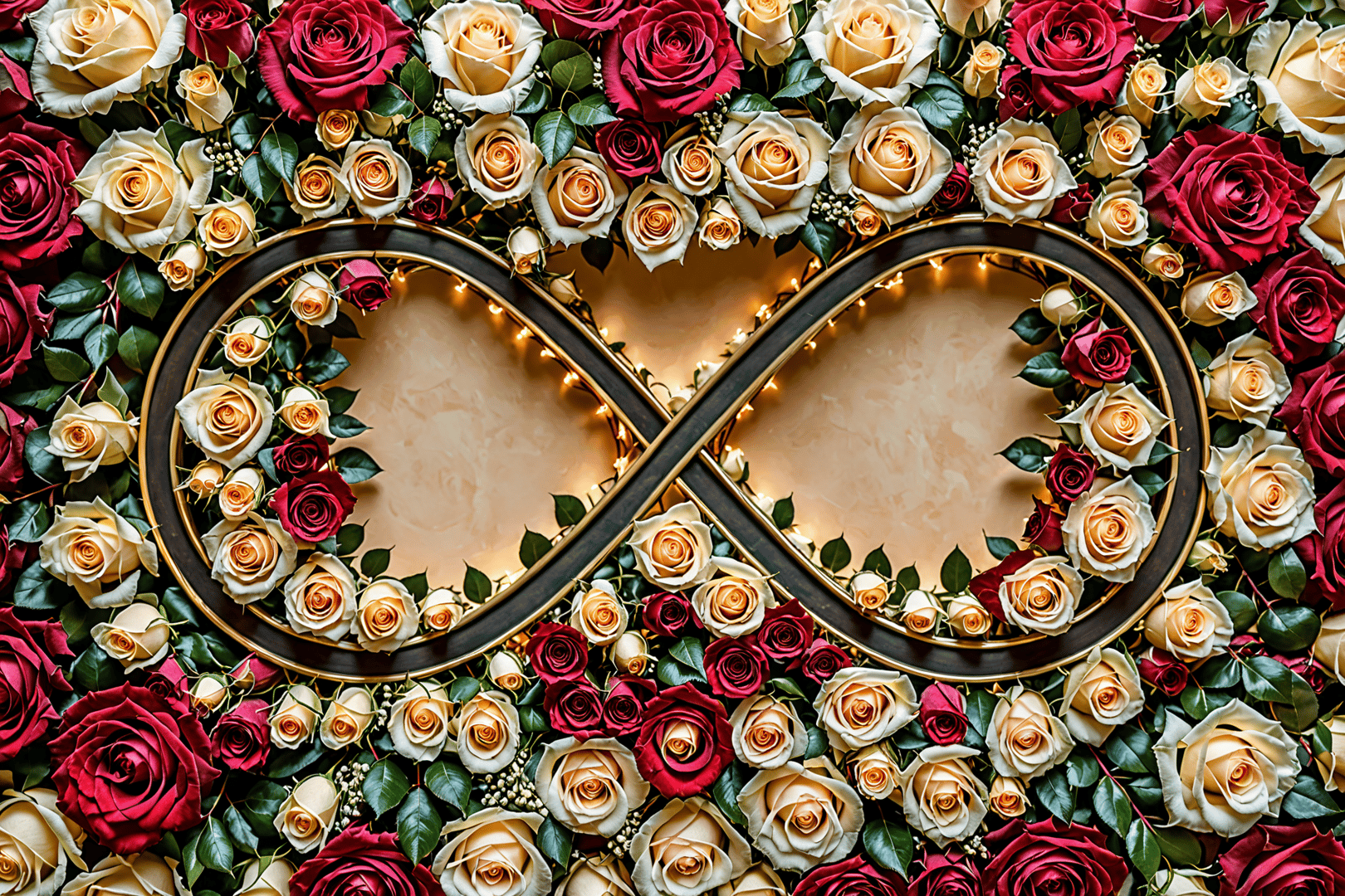 AI generated wallpaper featuring roses, infinity symbol