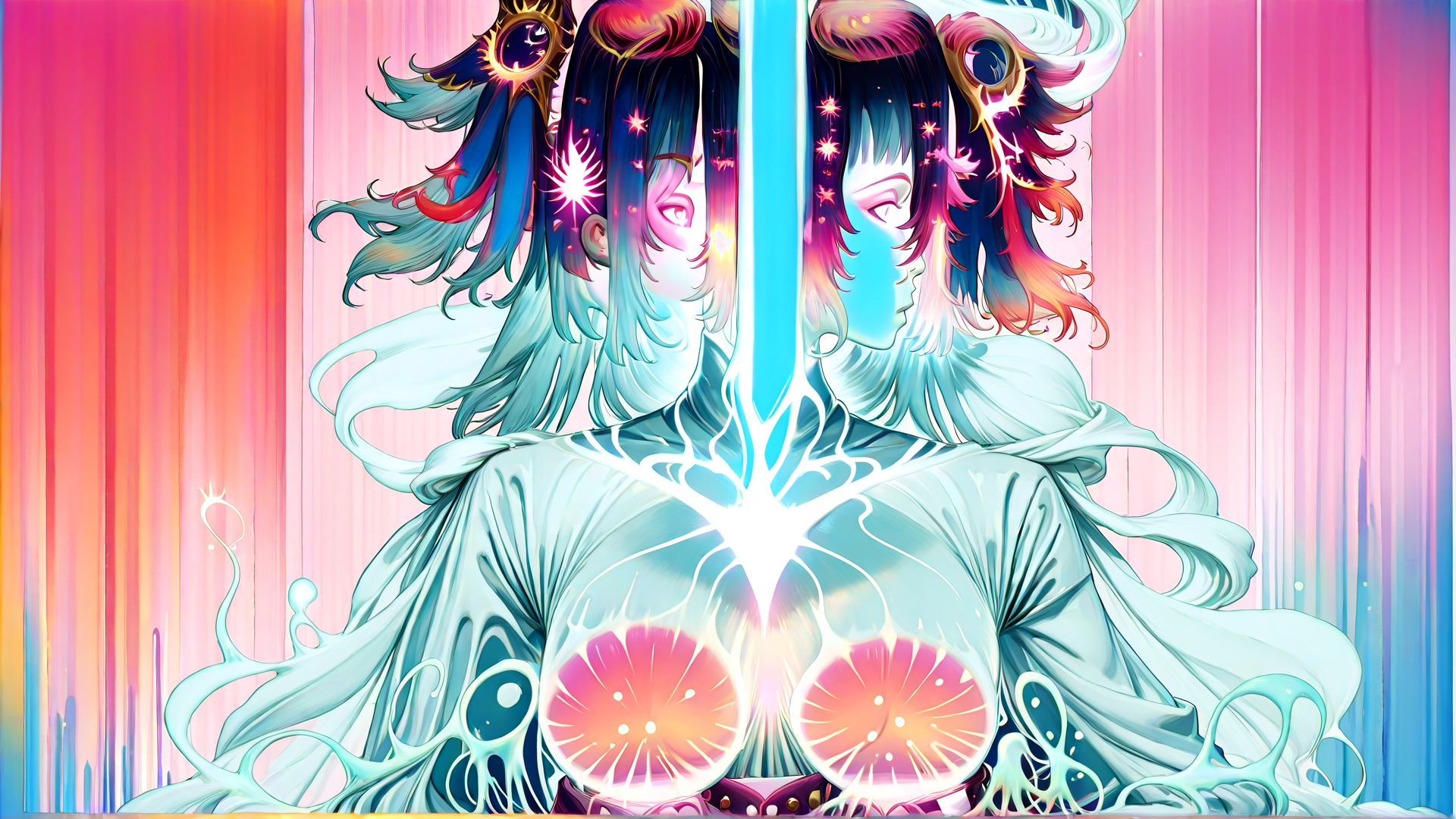 AI generated wallpaper featuring anime character, sword, cosplay