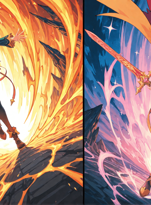 anime character, girl, sword, flame, magic, cape