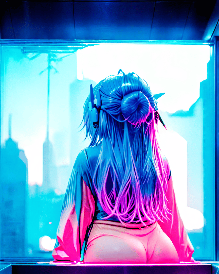 AI generated wallpaper featuring cyberpunk girl, anime character, woman