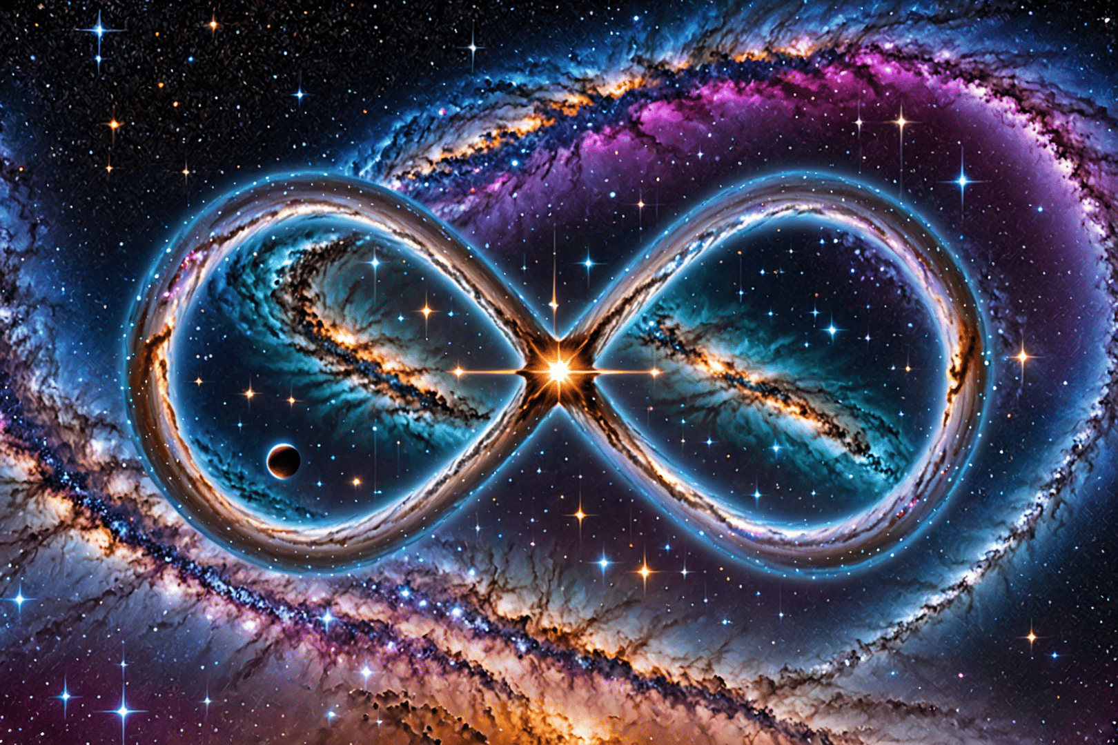 AI generated wallpaper featuring infinity symbol, galaxy, stars