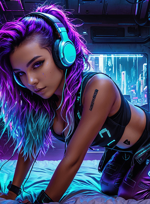 woman, cyberpunk, gamer