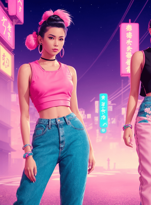 women, street, neon