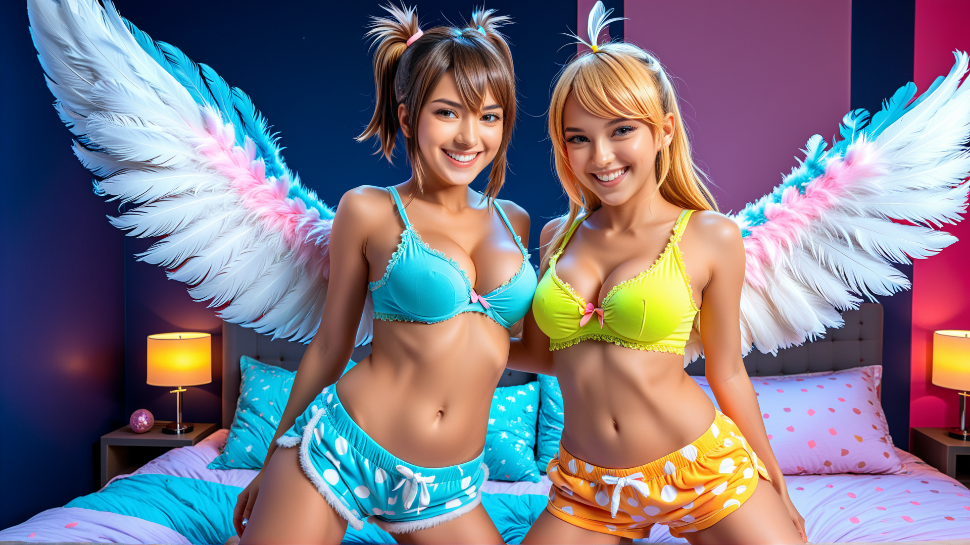 AI generated wallpaper featuring girls, angels, bedroom