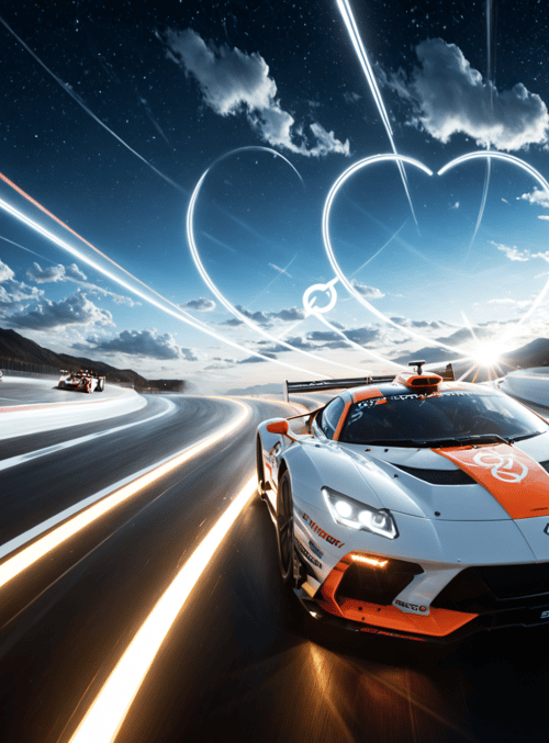 sports car, race track, heart