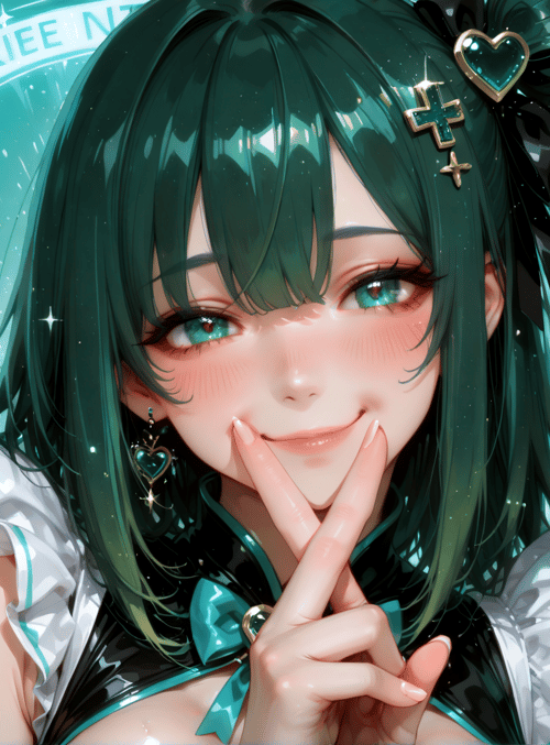 anime girl, hearts, clock, stars