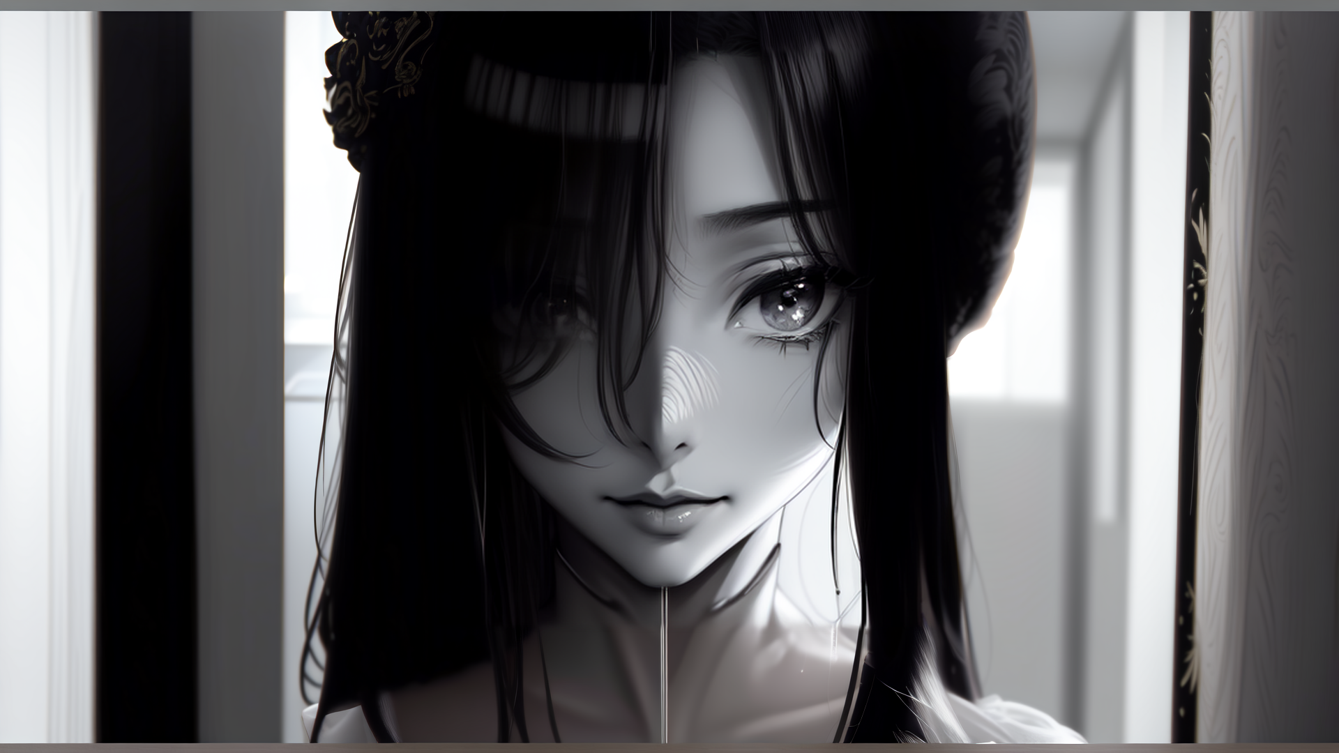 AI generated wallpaper featuring woman, hair, headdress