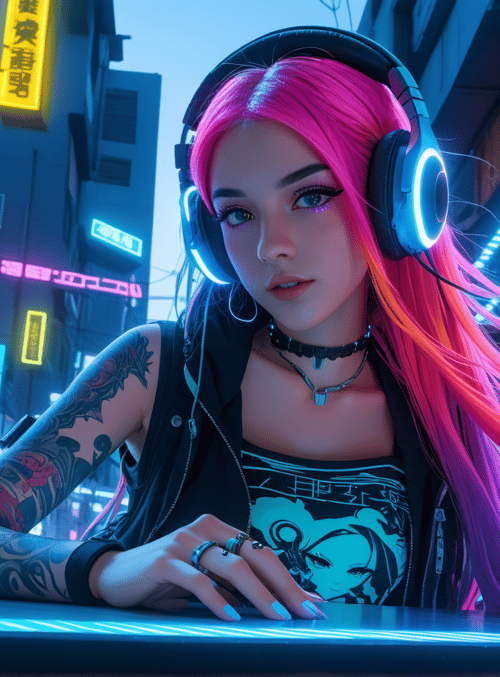 girl, cyberpunk, neon